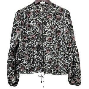 FREE PEOPLE Floral Soft Print Lined Balloon Sleeve Bomber Jacket Boho Preppy XS